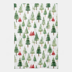 Red Green Christmas Trees Tea Towel