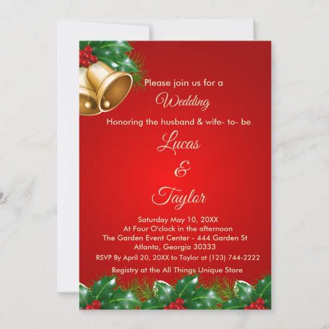 Red & Green Christmas Wedding Invitation (Front)