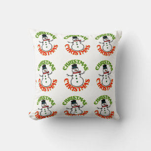 Red Green Christmas White Snowman Cushion