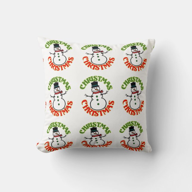 Red Green Christmas White Snowman Cushion (Front)