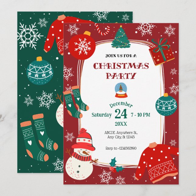 Red Green Christmas wonderland party Invitation (Front/Back)
