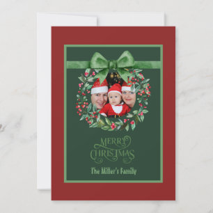 red green Christmas Wreath Photo  Holiday Card