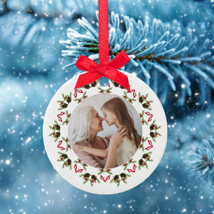 Red Green Christmas Wreath Photo Template Ceramic Ornament