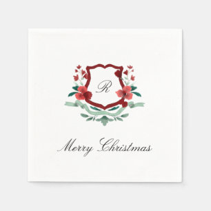 Red & Green Classic Christmas Monogram Crest Napkin