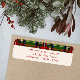 Red Green Classic Christmas Plaid Return Address Label