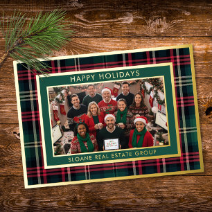 Red Green Classic Plaid Happy Holidays Photo Foil Holiday Card