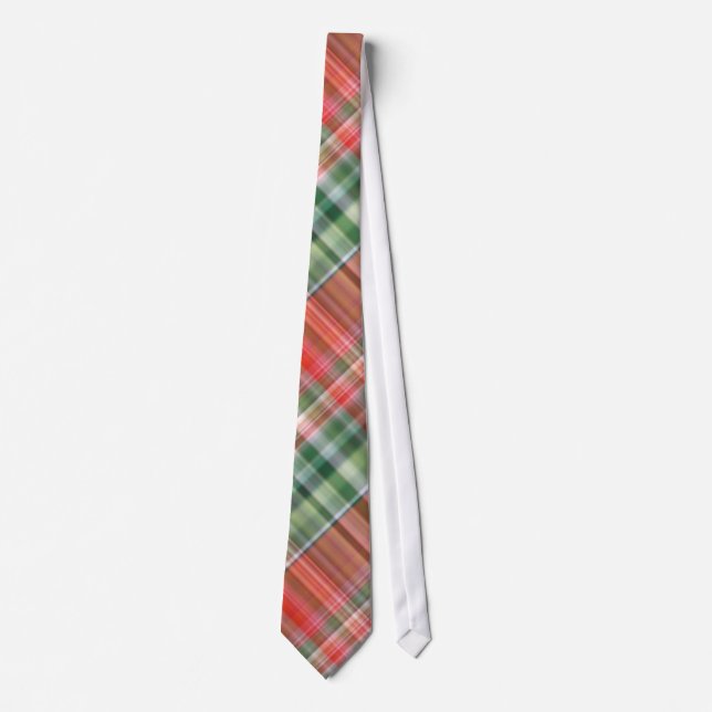 Red/Green Colour Christmas Plaid Pattern Men's Tie (Front)