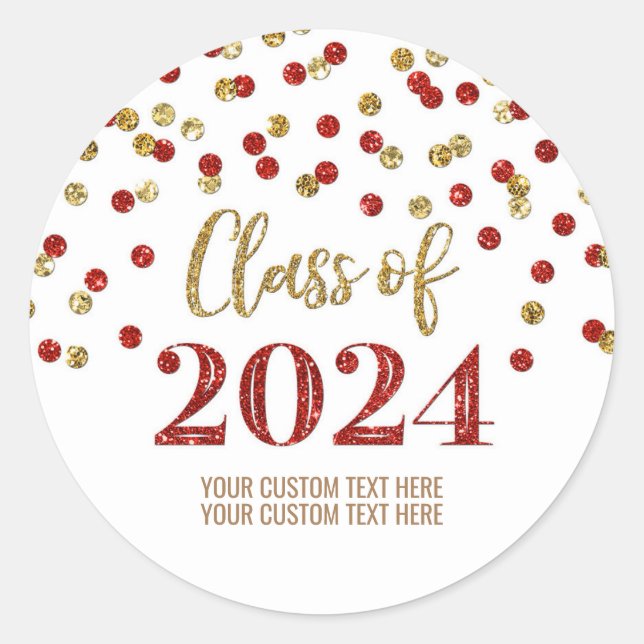 Red Green Confetti Graduation 2024 Classic Round Sticker (Front)