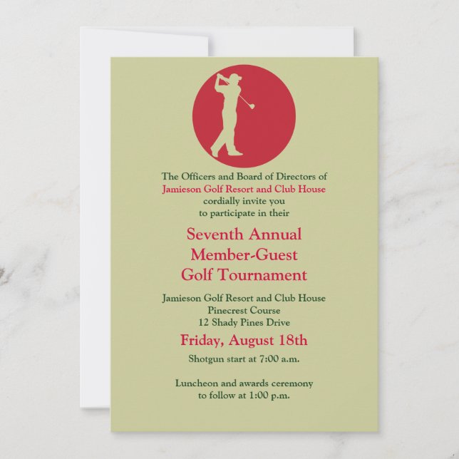 Red Green Corporate Golf Tournament Invitation (Front)