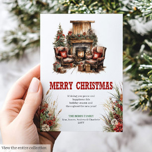 Red green cowboy Christmas greeting card design