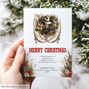 Red green cowboy Christmas greeting card design