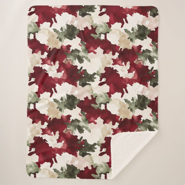 Red Green Cream Camo Sherpa Blanket (Front)