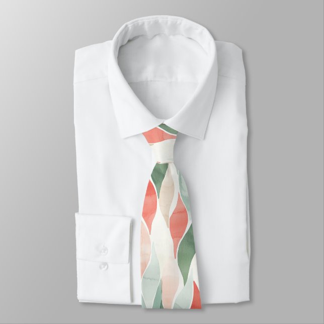 Red Green Cream Mint White Abstract Tie (Tied)
