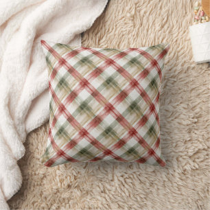 Red Green Cream Stripes Christmas Cushion