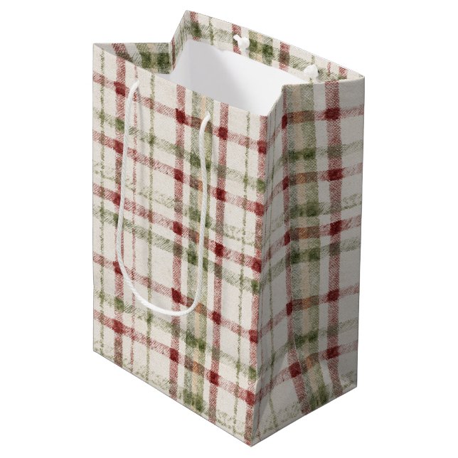 Red Green Cream Stripes Medium Gift Bag (Front Angled)