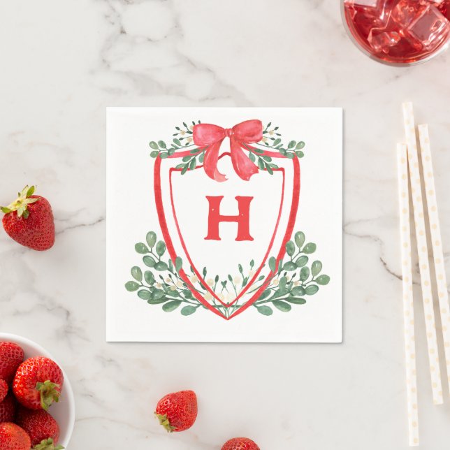Red Green Crest Monogram Napkin (Insitu)