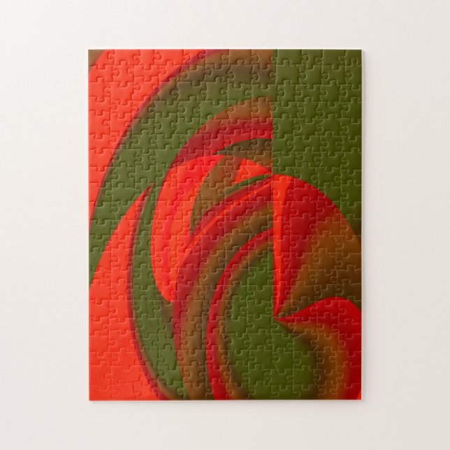 Red & Green Cubist Abstract Jigsaw Puzzle (Vertical)