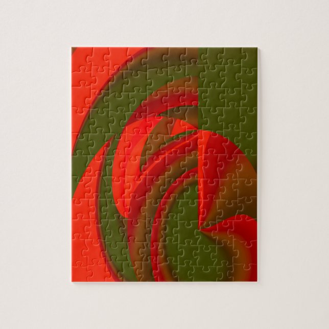 Red & Green Cubist Abstract Jigsaw Puzzle (Vertical)