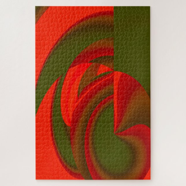 Red & Green Cubist Abstract Jigsaw Puzzle (Vertical)
