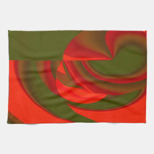 Red & Green Cubist Abstract Tea Towel
