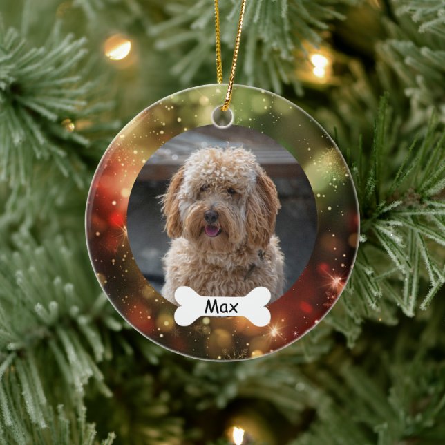 Red Green Custom Pet Puppy Dog Photo Ceramic Ornament (Tree)