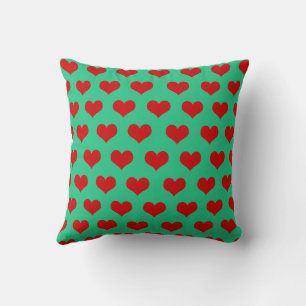 Red Green Cute Cosy Modern Romantic Chic Heart Cushion