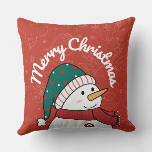 Red Green Cute Decorative Snowman Christmas Cushion