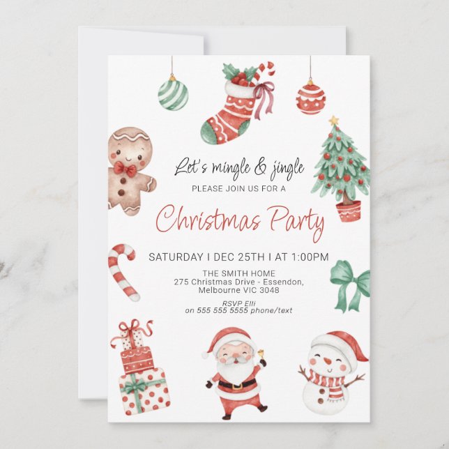 Red Green Cute Santa Christmas Party Invitation (Front)