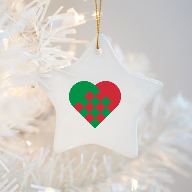 Red Green Danish Heart Ceramic Ornament (Red Green Danish Heart Star Shaped Ceramic Ornament)