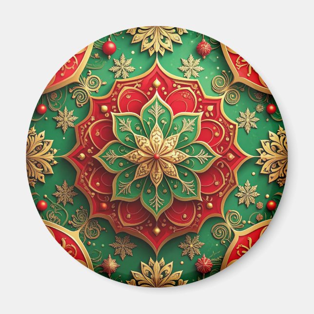 Red Green Decorative Christmas Holiday Magnet (Front)