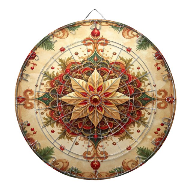 Red Green Decorative Floral Dartboard (Front)