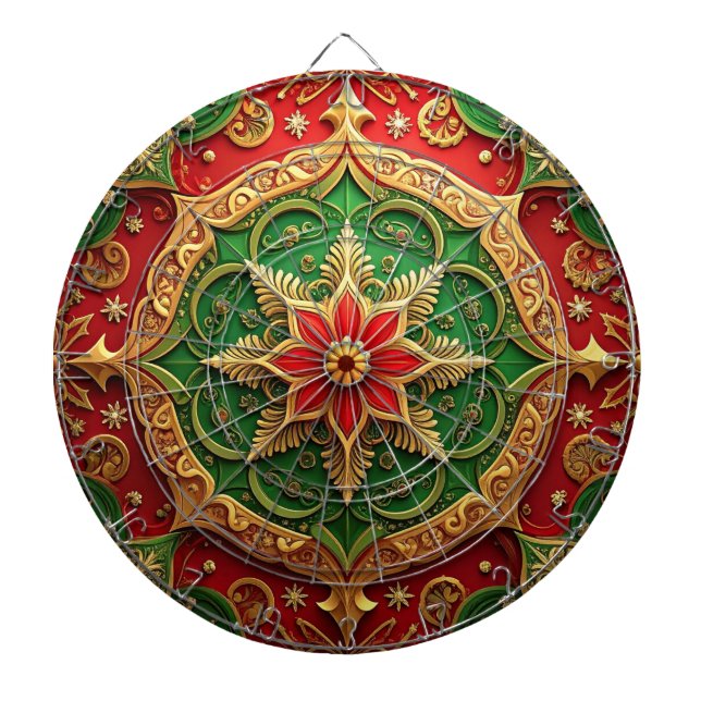 Red Green Decorative Floral Dartboard (Front)