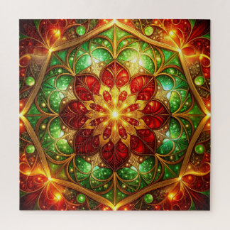 Red Green Decorative Floral Jigsaw Puzzle