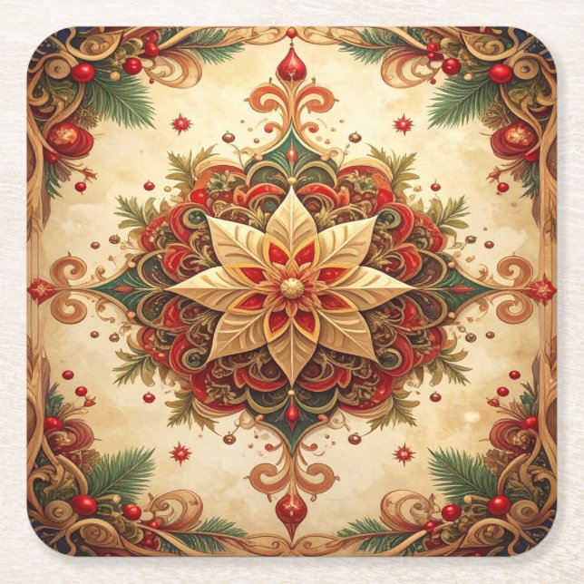 Red Green Decorative Holiday Paper Coaster (Front)