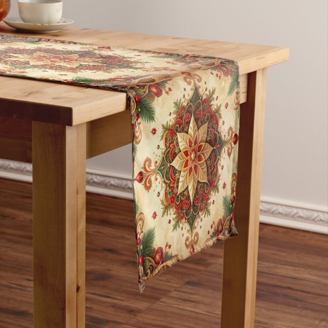 Red Green Decorative Holiday Table Runner (In Situ)