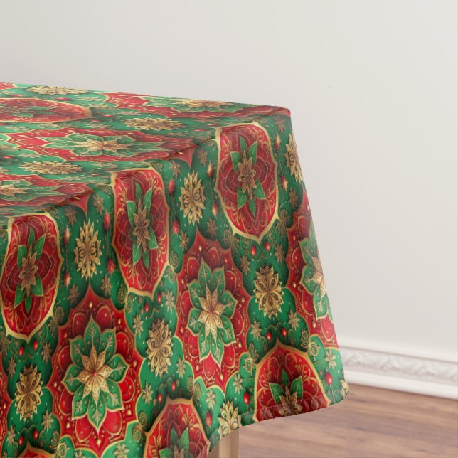 Red Green Decorative Holiday Tablecloth (In Situ)