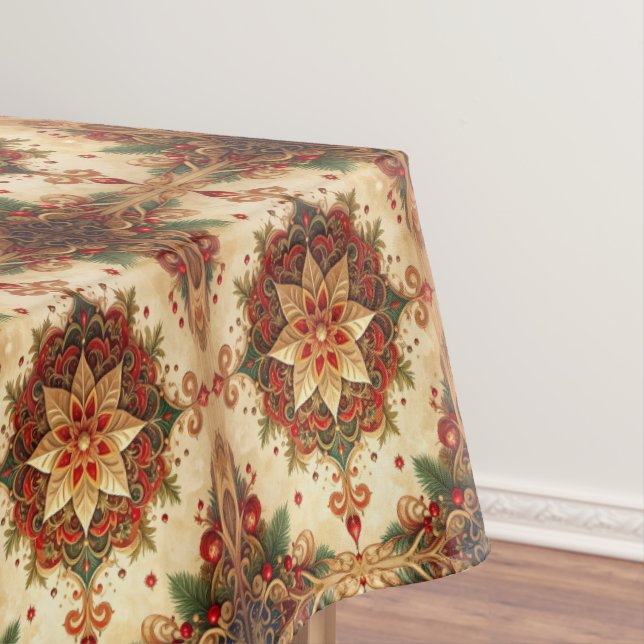 Red Green Decorative Holiday Tablecloth (In Situ)