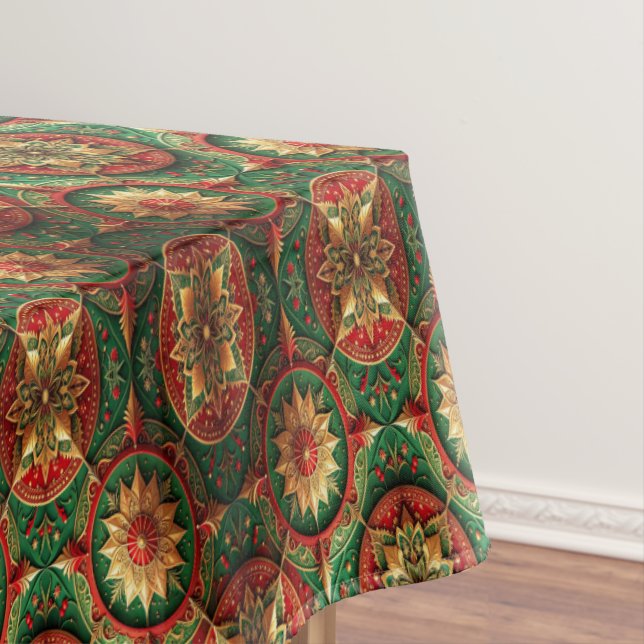 Red Green Decorative Holiday Tablecloth (In Situ)