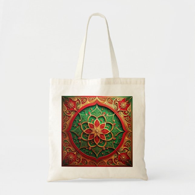 Red Green Decorative Holiday Tote Bag (Front)