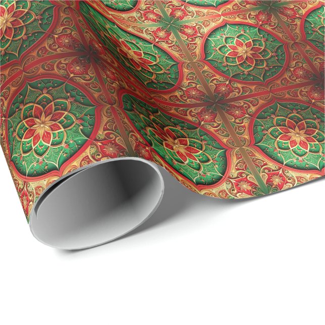 Red Green Decorative Holiday Wrapping Paper (Roll Corner)