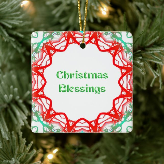 Red Green Design Framed Ceramic Ornament (Tree)