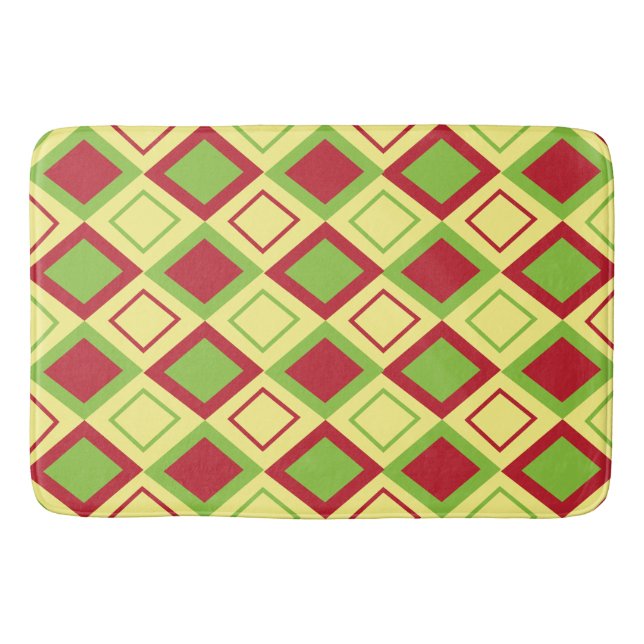 Red Green Diamond Geometric  Bath Mat (Front)
