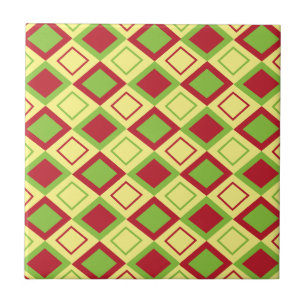 Red Green Diamond Geometric  Ceramic Tile