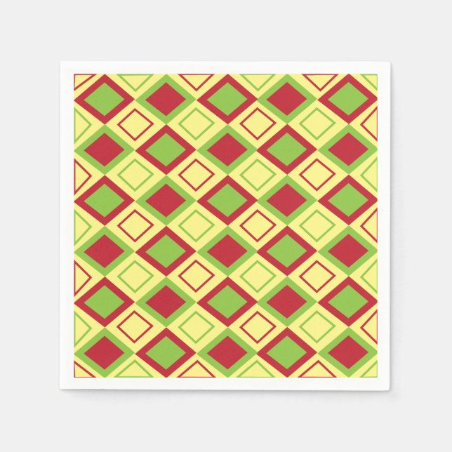 Red Green Diamond Geometric Party Napkin (Front)