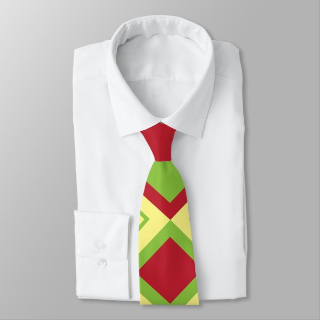 Red Green Diamond Geometric  Tie (Tied)