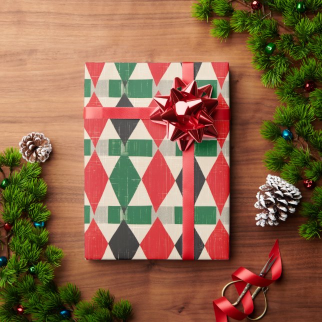 Red & Green Diamond Harlequin Pattern Wrapping Paper (Holiday Gift)