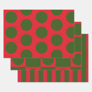 Red Green Dot Stripe Pattern Wrapping Paper Sheet