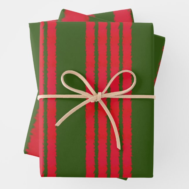 Red Green Dot Stripe Pattern Wrapping Paper Sheet (In situ)