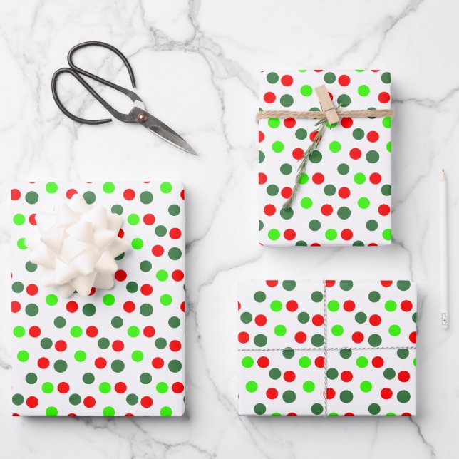 Red Green Dots Christmas Wrapping Paper Sheet (Front)