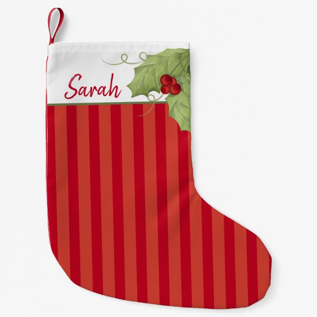 Red Green Elegant Botanical Christmas Greenery Small Christmas Stocking (Front)